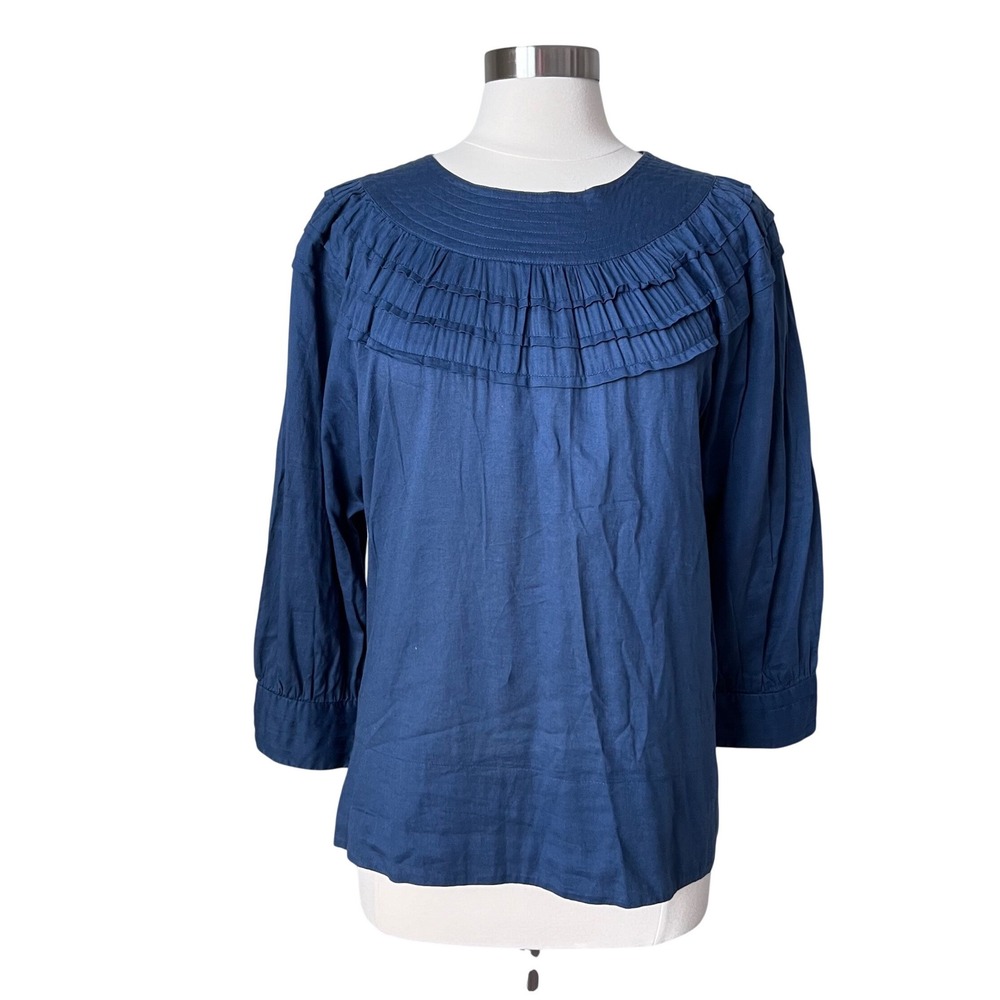 See By Chloe Blue Cotton Pleated Ruffle Bib Blouse Top Size 6 USA 42‎ IT